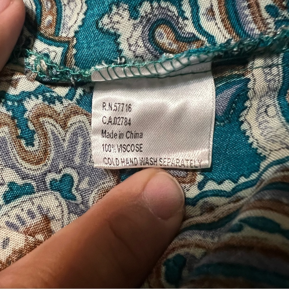 Papillon Teal and Brown Paisley Dress Size Medium - Picture 12 of 14